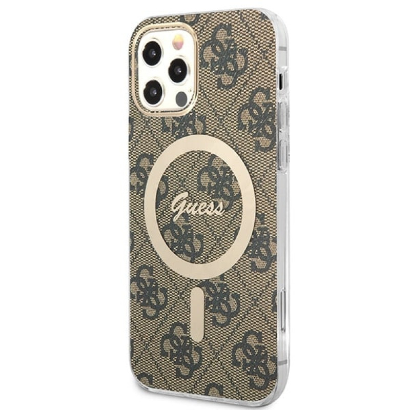 Guess GUBPP12MH4EACSW Puzdro + bezdrôtová nabíjačka Apple iPhone 12 / iPhone 12 Pro hnedé, hardcase, 4G Print, MagSafe