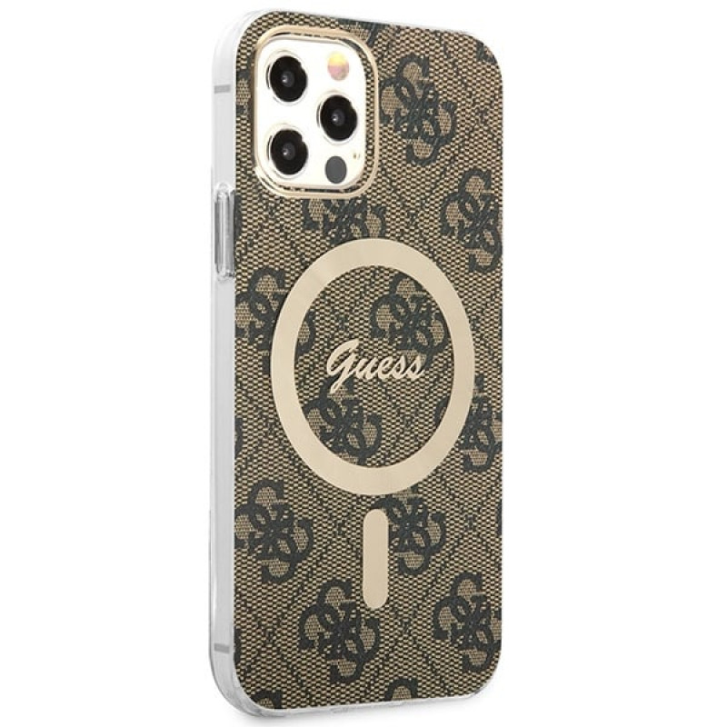 Guess GUBPP12MH4EACSW Puzdro + bezdrôtová nabíjačka Apple iPhone 12 / iPhone 12 Pro hnedé, hardcase, 4G Print, MagSafe