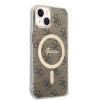 Guess GUBPP14MH4EACSW Puzdro + bezdrôtová nabíjačka Apple iPhone 14 Plus / iPhone 15 Plus hnedý hardcase, 4G Print, MagSafe