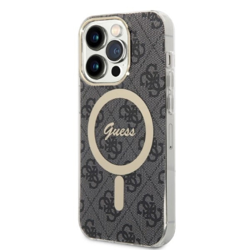 Guess GUBPP14LH4EACSK Puzdro + bezdrôtová nabíjačka Apple iPhone 14 Pro čierne hardcase, 4G Print, MagSafe