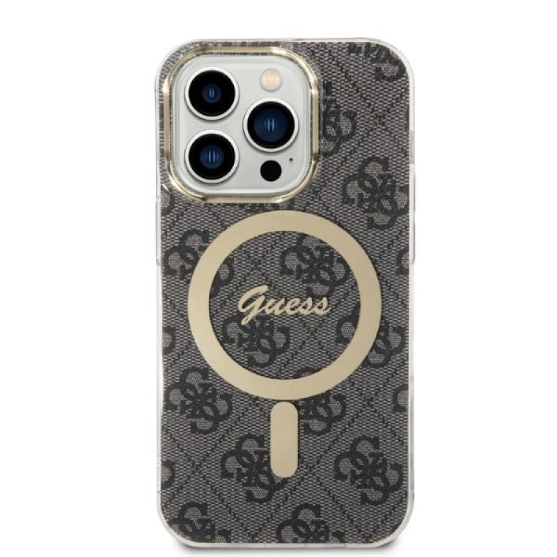 Guess GUBPP14LH4EACSK Puzdro + bezdrôtová nabíjačka Apple iPhone 14 Pro čierne hardcase, 4G Print, MagSafe