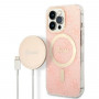 Guess GUBPP13LH4EACSP Puzdro + bezdrôtová nabíjačka Apple iPhone 13 Pro ružové pevné puzdro, 4G Print, MagSafe