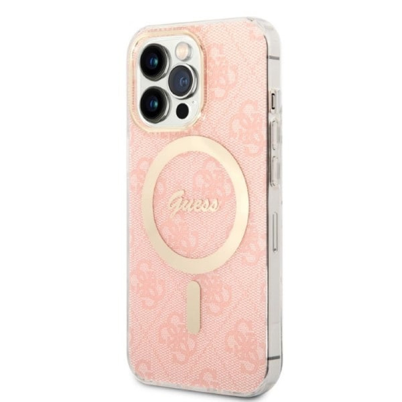 Guess GUBPP13LH4EACSP Puzdro + bezdrôtová nabíjačka Apple iPhone 13 Pro ružové pevné puzdro, 4G Print, MagSafe