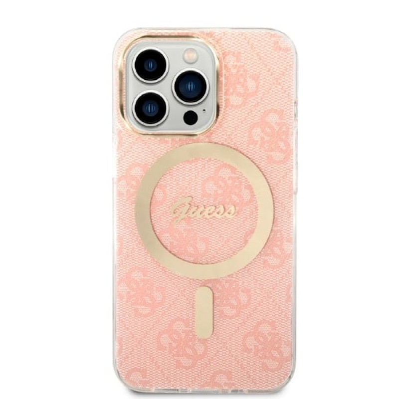 Guess GUBPP13LH4EACSP Puzdro + bezdrôtová nabíjačka Apple iPhone 13 Pro ružové pevné puzdro, 4G Print, MagSafe