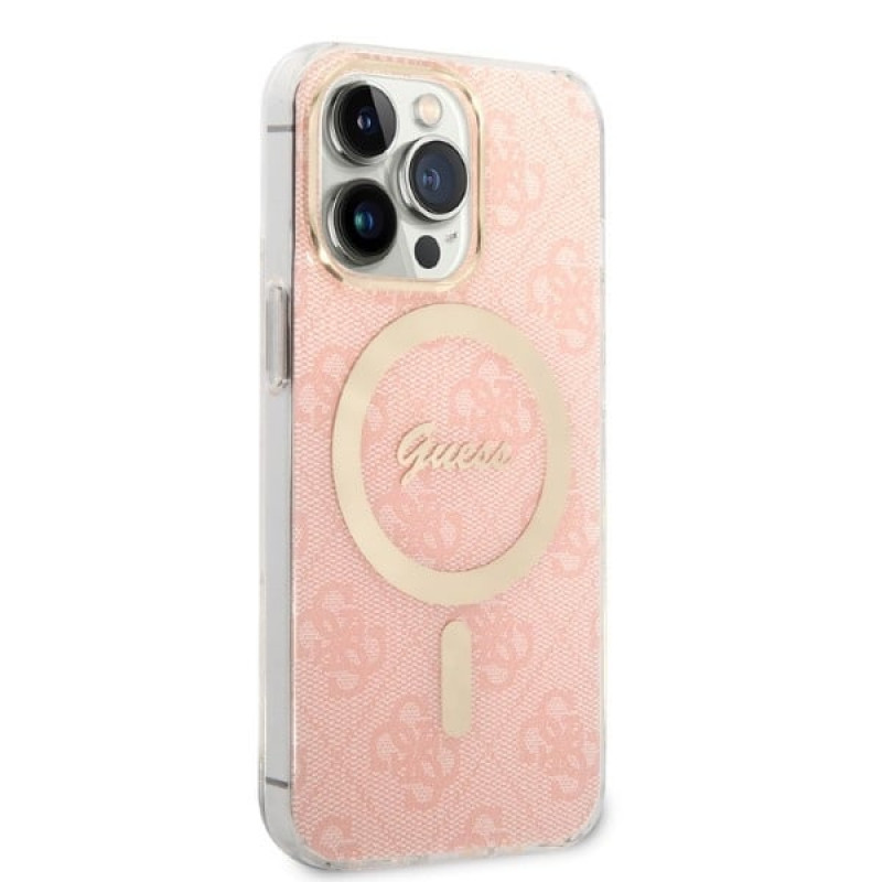 Guess GUBPP13LH4EACSP Puzdro + bezdrôtová nabíjačka Apple iPhone 13 Pro ružové pevné puzdro, 4G Print, MagSafe