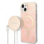 Guess GUBPP14MH4EACSP Puzdro + bezdrôtová nabíjačka Apple iPhone 14 Plus / iPhone 15 Plus ružové hardcase, 4G Print, MagSafe