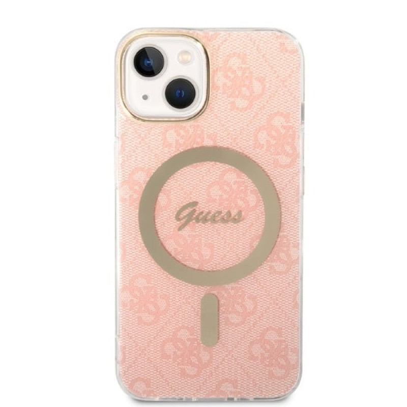 Guess GUBPP14MH4EACSP Puzdro + bezdrôtová nabíjačka Apple iPhone 14 Plus / iPhone 15 Plus ružové hardcase, 4G Print, MagSafe