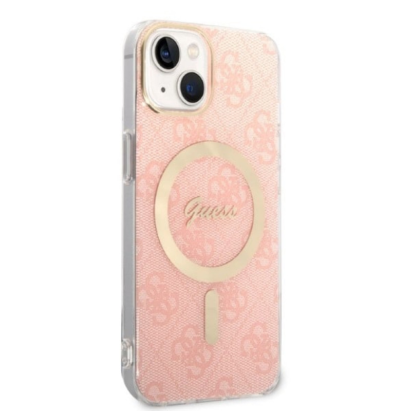 Guess GUBPP14MH4EACSP Puzdro + bezdrôtová nabíjačka Apple iPhone 14 Plus / iPhone 15 Plus ružové hardcase, 4G Print, MagSafe