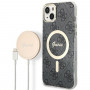 Guess GUBPP14MH4EACSK Puzdro + bezdrôtová nabíjačka Apple iPhone 14 Plus / iPhone 15 Plus čierne hardcase, 4G Print, MagSafe