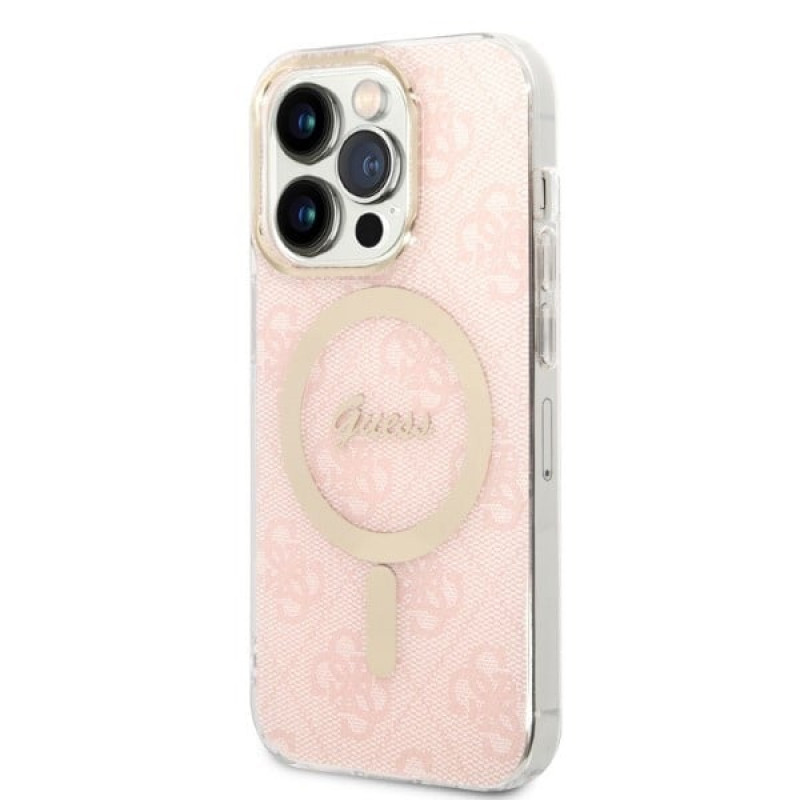 Guess GUBPP14LH4EACSP Puzdro + bezdrôtová nabíjačka Apple iPhone 14 Pro ružové hardcase, 4G Print, MagSafe