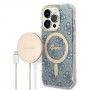 Guess GUBPP14LH4EACSB Puzdro + bezdrôtová nabíjačka Apple iPhone 14 Pro modré hardcase, 4G Print, MagSafe