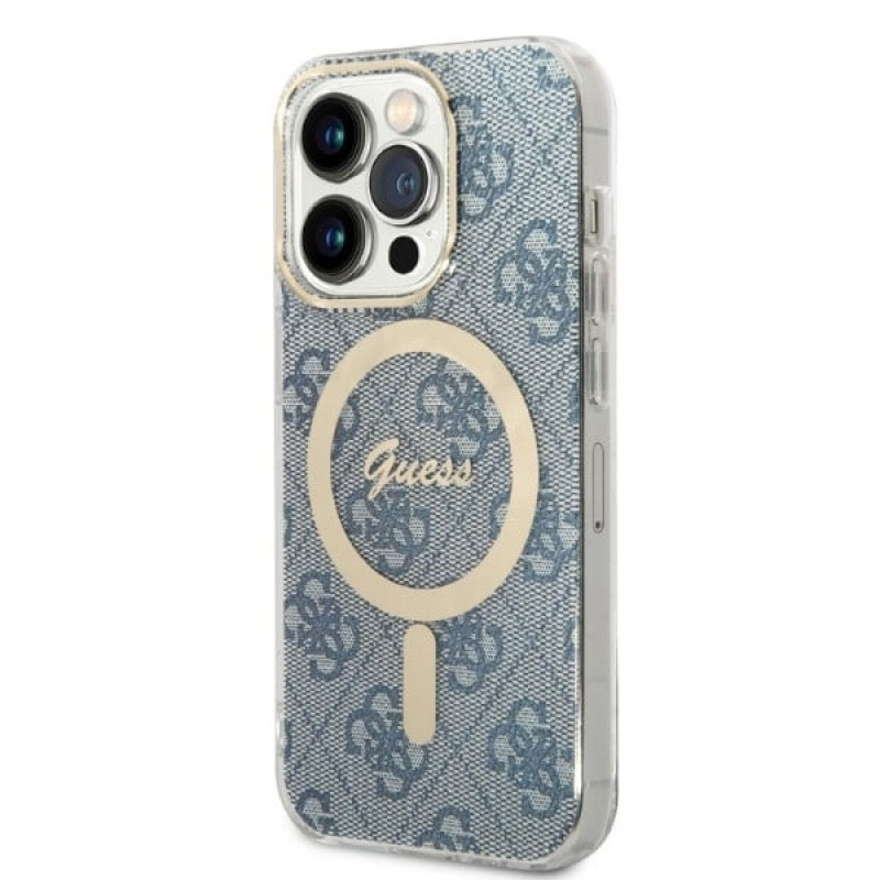 Guess GUBPP14LH4EACSB Puzdro + bezdrôtová nabíjačka Apple iPhone 14 Pro modré hardcase, 4G Print, MagSafe