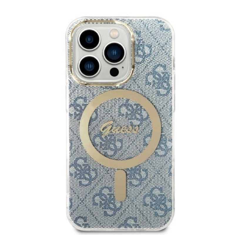 Guess GUBPP14LH4EACSB Puzdro + bezdrôtová nabíjačka Apple iPhone 14 Pro modré hardcase, 4G Print, MagSafe