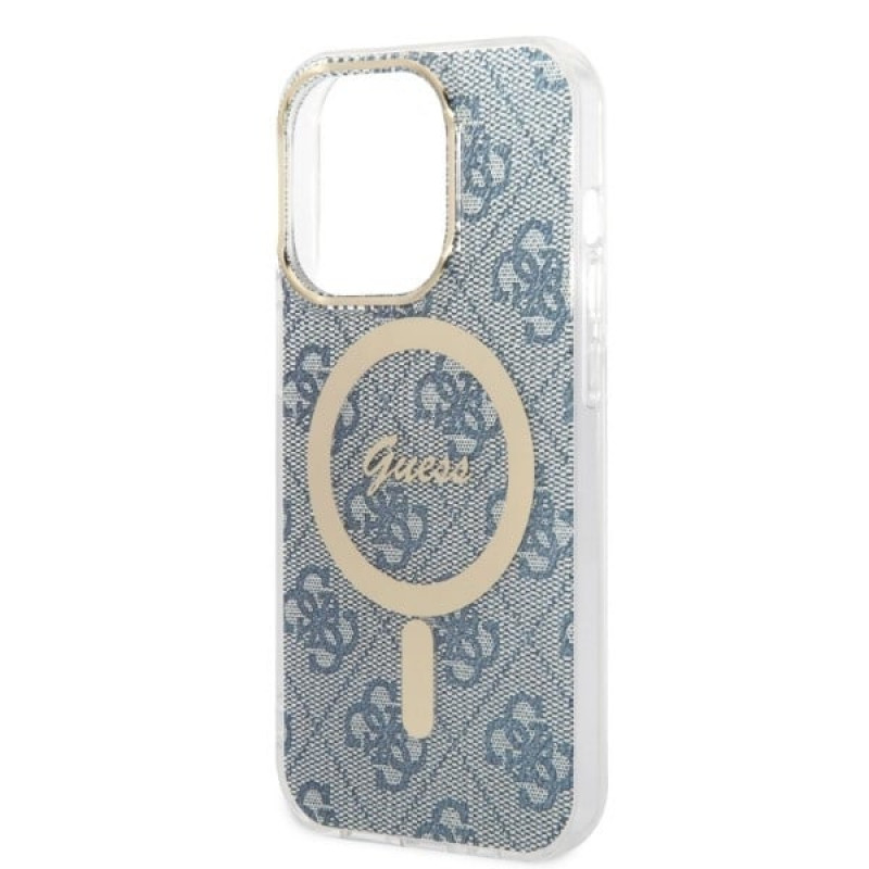 Guess GUBPP14LH4EACSB Puzdro + bezdrôtová nabíjačka Apple iPhone 14 Pro modré hardcase, 4G Print, MagSafe