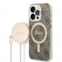Guess GUBPP14LH4EACSW Puzdro + bezdrôtová nabíjačka Apple iPhone 14 Pro hnedé pevné puzdro, 4G Print, MagSafe