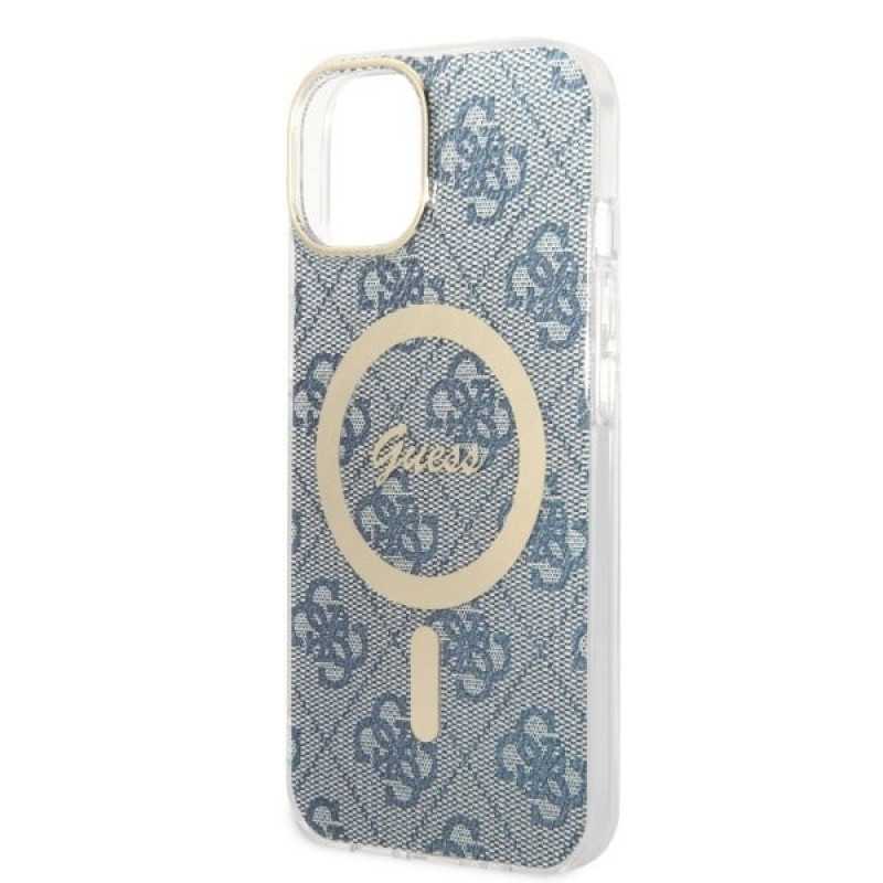 Guess GUBPP14MH4EACSB Puzdro + bezdrôtová nabíjačka Apple iPhone 14 Plus / iPhone 15 Plus modré hardcase, 4G Print, MagSafe