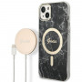 Guess GUBPP14MHMEACSK Puzdro + bezdrôtová nabíjačka Apple iPhone 14 Plus / iPhone 15 Plus čierne hardcase, Marble, MagSafe