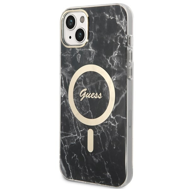 Guess GUBPP14MHMEACSK Puzdro + bezdrôtová nabíjačka Apple iPhone 14 Plus / iPhone 15 Plus čierne hardcase, Marble, MagSafe