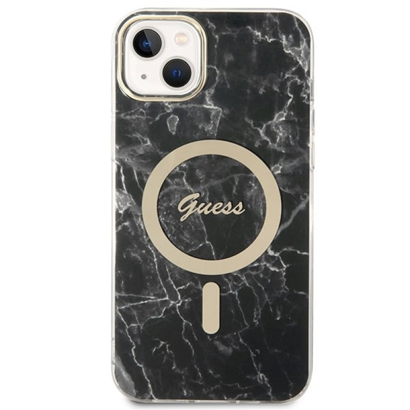 Guess GUBPP14MHMEACSK Puzdro + bezdrôtová nabíjačka Apple iPhone 14 Plus / iPhone 15 Plus čierne hardcase, Marble, MagSafe