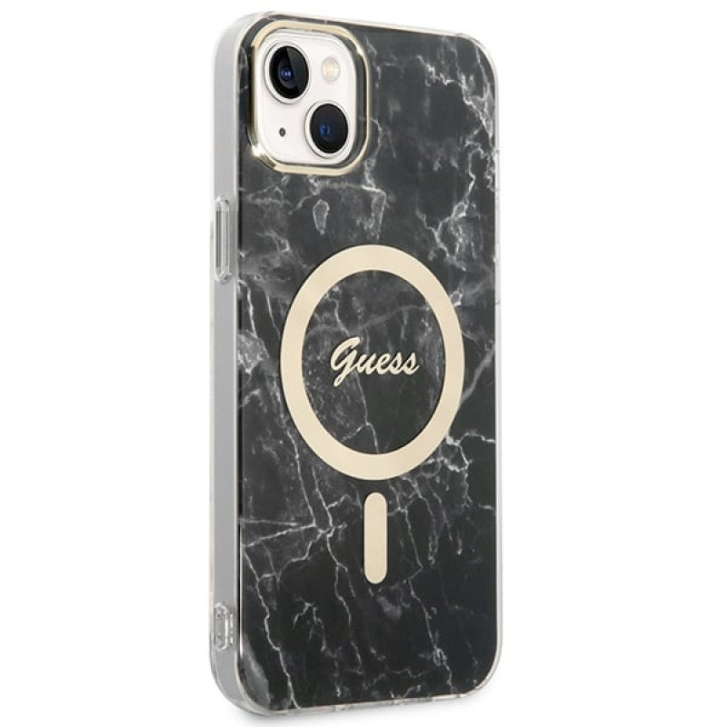 Guess GUBPP14MHMEACSK Puzdro + bezdrôtová nabíjačka Apple iPhone 14 Plus / iPhone 15 Plus čierne hardcase, Marble, MagSafe