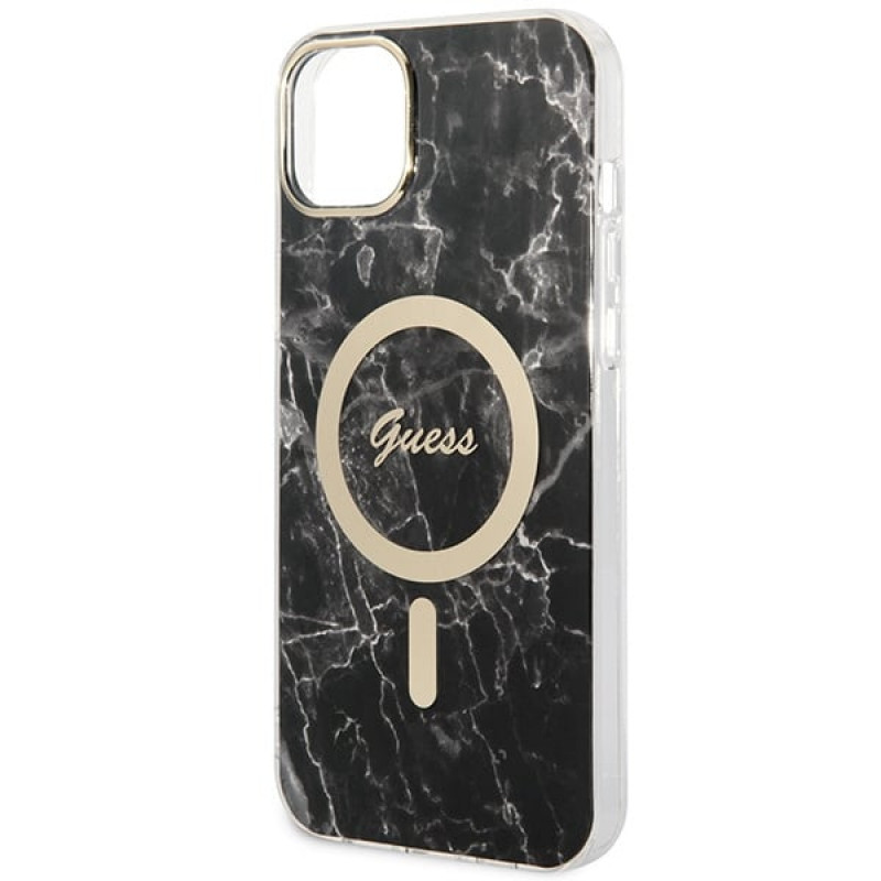Guess GUBPP14MHMEACSK Puzdro + bezdrôtová nabíjačka Apple iPhone 14 Plus / iPhone 15 Plus čierne hardcase, Marble, MagSafe