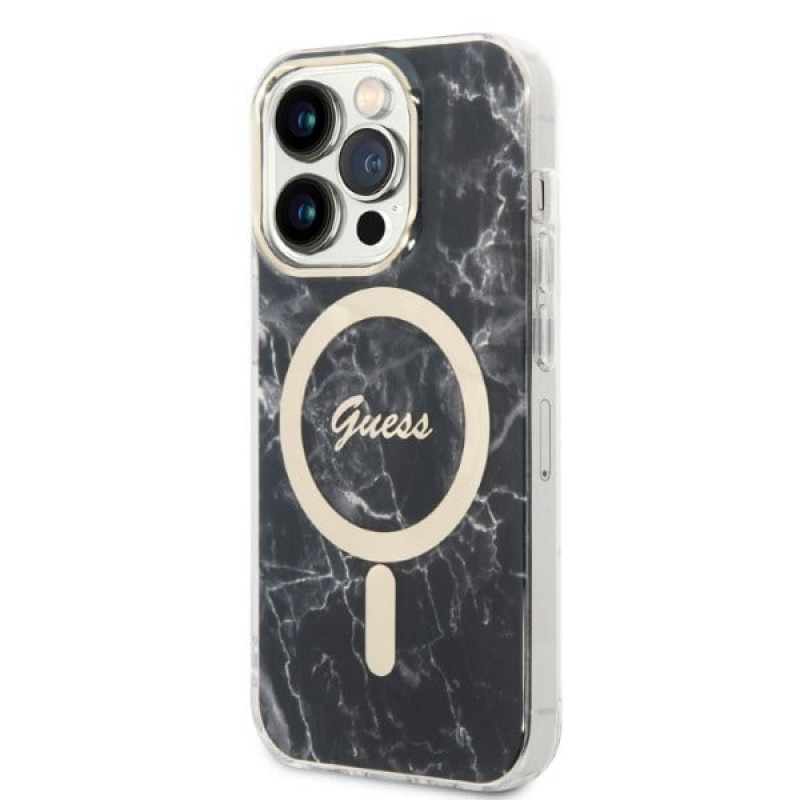 Guess GUBPP14XHMEACSK Puzdro + bezdrôtová nabíjačka Apple iPhone 14 Pro Max čierne hardcase, Marble, MagSafe
