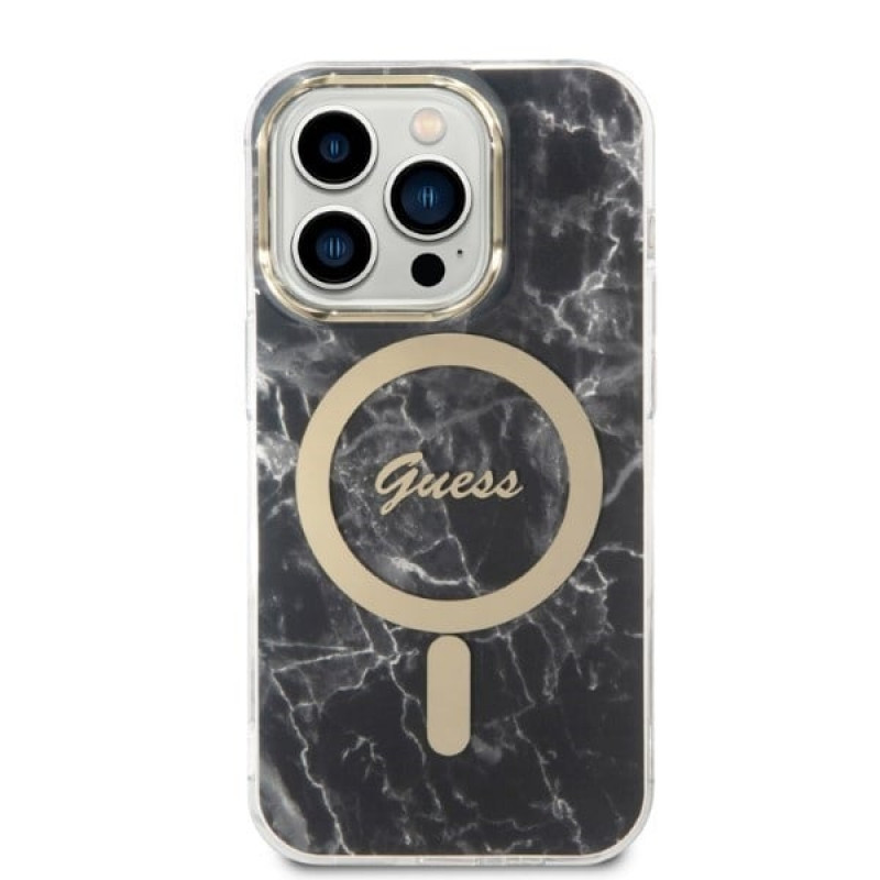 Guess GUBPP14XHMEACSK Puzdro + bezdrôtová nabíjačka Apple iPhone 14 Pro Max čierne hardcase, Marble, MagSafe