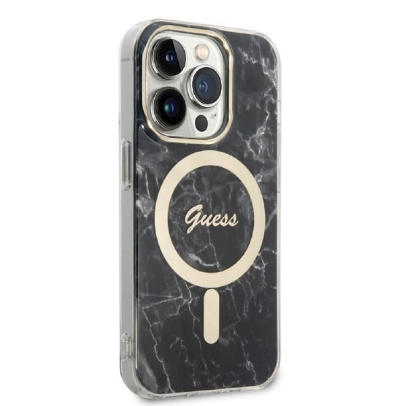 Guess GUBPP14XHMEACSK Puzdro + bezdrôtová nabíjačka Apple iPhone 14 Pro Max čierne hardcase, Marble, MagSafe