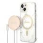 Guess GUBPP14MHMEACSH Puzdro + bezdrôtová nabíjačka Apple iPhone 14 Plus / iPhone 15 Plus biele, hardcase, Marble, MagSafe