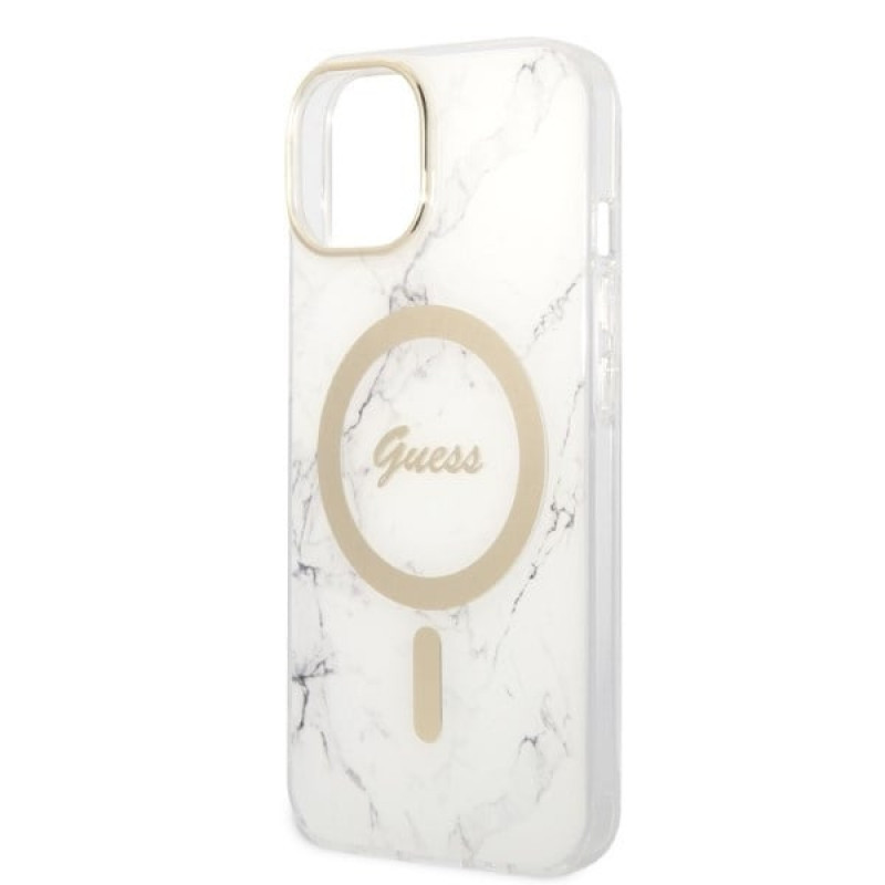 Guess GUBPP14MHMEACSH Puzdro + bezdrôtová nabíjačka Apple iPhone 14 Plus / iPhone 15 Plus biele, hardcase, Marble, MagSafe