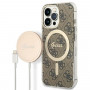 Guess GUBPP13LH4EACSW Puzdro + bezdrôtová nabíjačka Apple iPhone 13 Pro hnedý hardcase, 4G Print, MagSafe