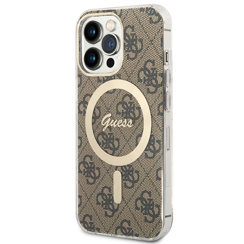 Guess GUBPP13LH4EACSW Puzdro + bezdrôtová nabíjačka Apple iPhone 13 Pro hnedý hardcase, 4G Print, MagSafe