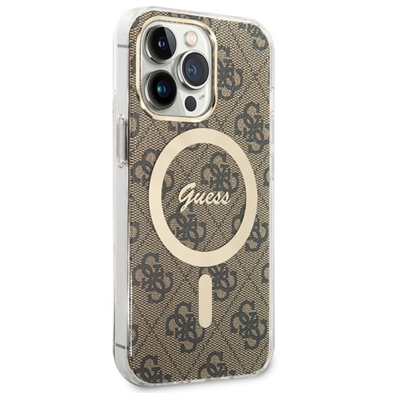 Guess GUBPP13LH4EACSW Puzdro + bezdrôtová nabíjačka Apple iPhone 13 Pro hnedý hardcase, 4G Print, MagSafe