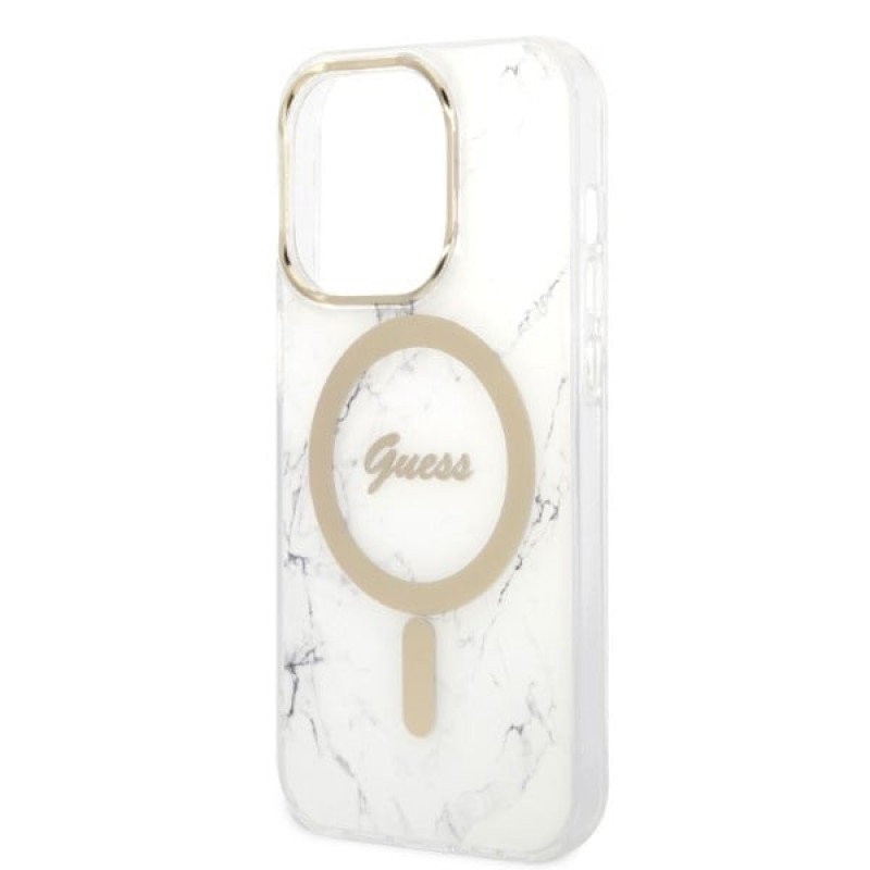 Guess GUBPP14LHMEACSH Puzdro + bezdrôtová nabíjačka Apple iPhone 14 Pro biele hardcase, Marble, MagSafe