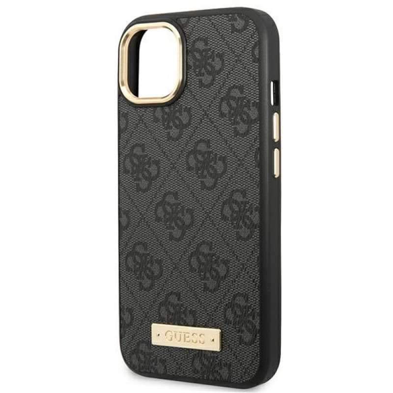 Guess GUHMP14MU4GPRK Apple iPhone 14 Plus / 15 Plus čierne pevné puzdro, 4G Logo Plate, MagSafe