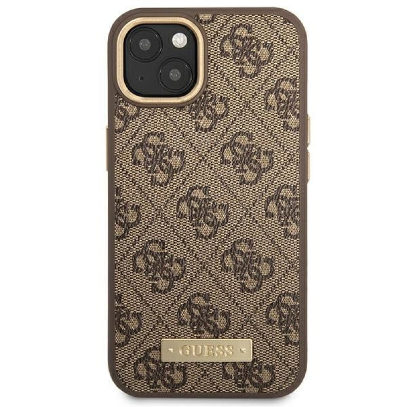 Guess GUHMP14MU4GPRW Apple iPhone 14 Plus / 15 Plus hnedé pevné puzdro, 4G Logo Plate, MagSafe