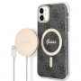 Guess GUBPN61H4EACSK Puzdro + bezdrôtová nabíjačka pre Apple iPhone 11, 4G Print, čierne pevné puzdro, MagSafe