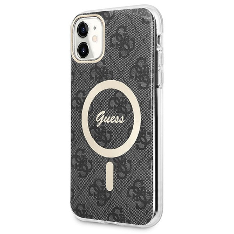 Guess GUBPN61H4EACSK Puzdro + bezdrôtová nabíjačka pre Apple iPhone 11, 4G Print, čierne pevné puzdro, MagSafe