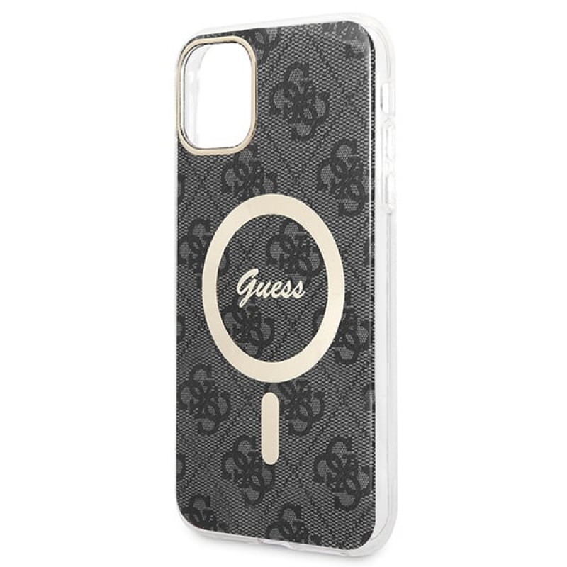 Guess GUBPN61H4EACSK Puzdro + bezdrôtová nabíjačka pre Apple iPhone 11, 4G Print, čierne pevné puzdro, MagSafe