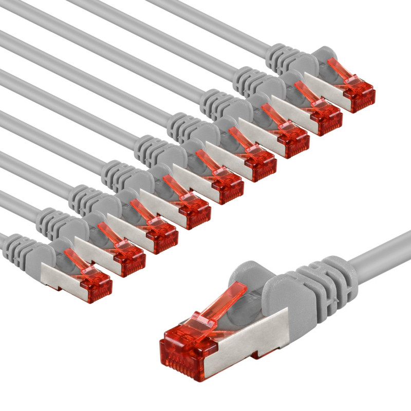 Goobay CAT 6 patch kábel S/FTP (PiMF), 5 m, sivý, sada 10 ks, medený vodič (CU), bezhalogénové plášť (LSZH)
