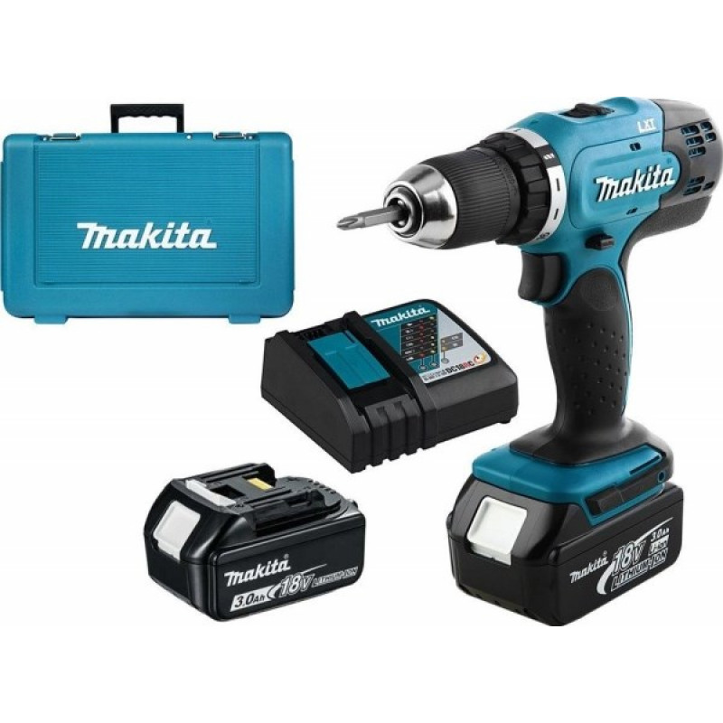 Makita DDF453RFE Akumulátorová vŕtačka s 2 batériami a bezkľúčovým skľučovadlom, čierna/modrá