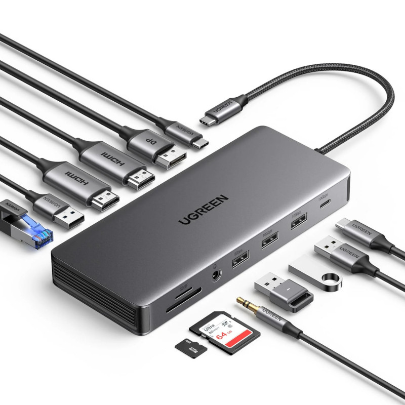 Dokovacia stanica pre notebook Ugreen Revodok Pro 313 USB-C (15978), UGR1851, 100 W, sivá