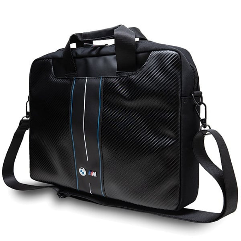 Taška na notebook BMW BMCB15COMSCAKL 15", Carbon Blue Stripes, čierna