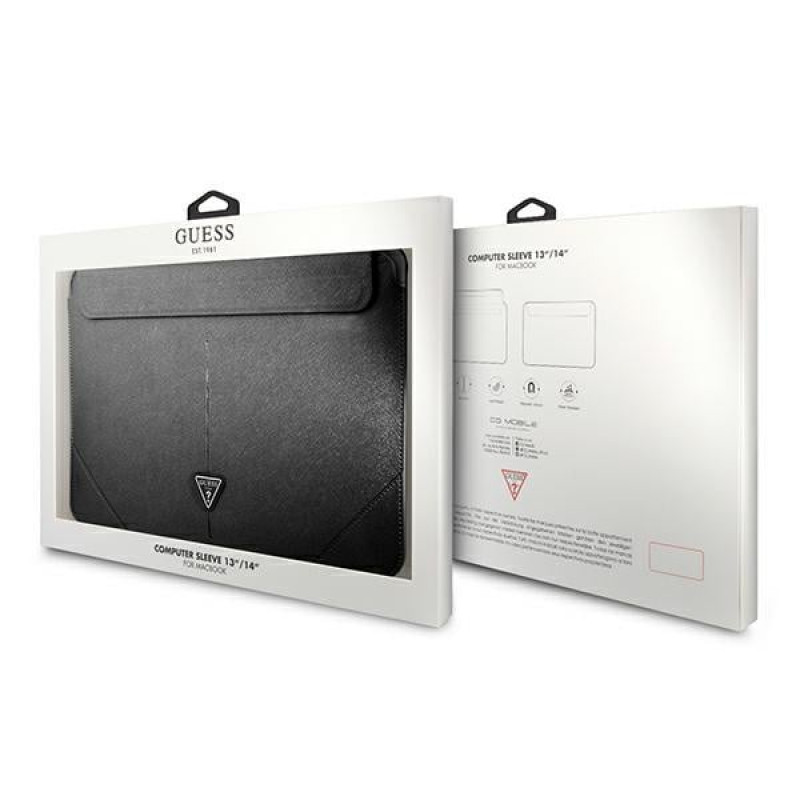 Guess GUCS14PSATLK Saffiano Triangle Logo puzdro na notebook 13/14", čierne