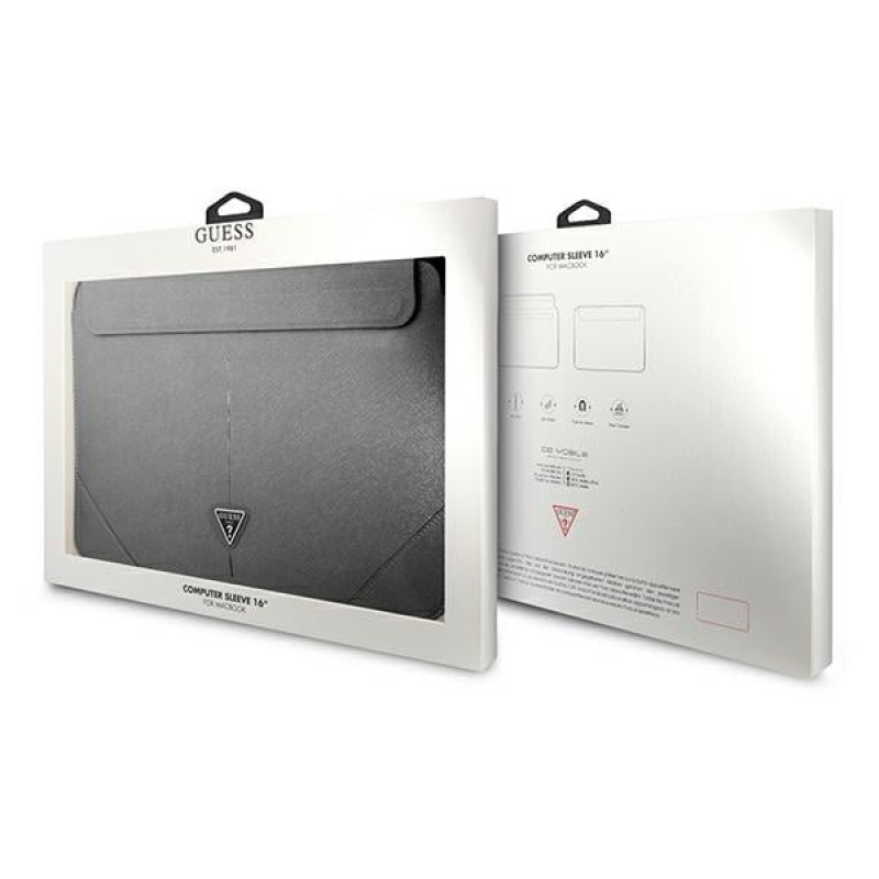 Guess GUCS16PSATLG puzdro na notebook 16", Saffiano Triangle, strieborné