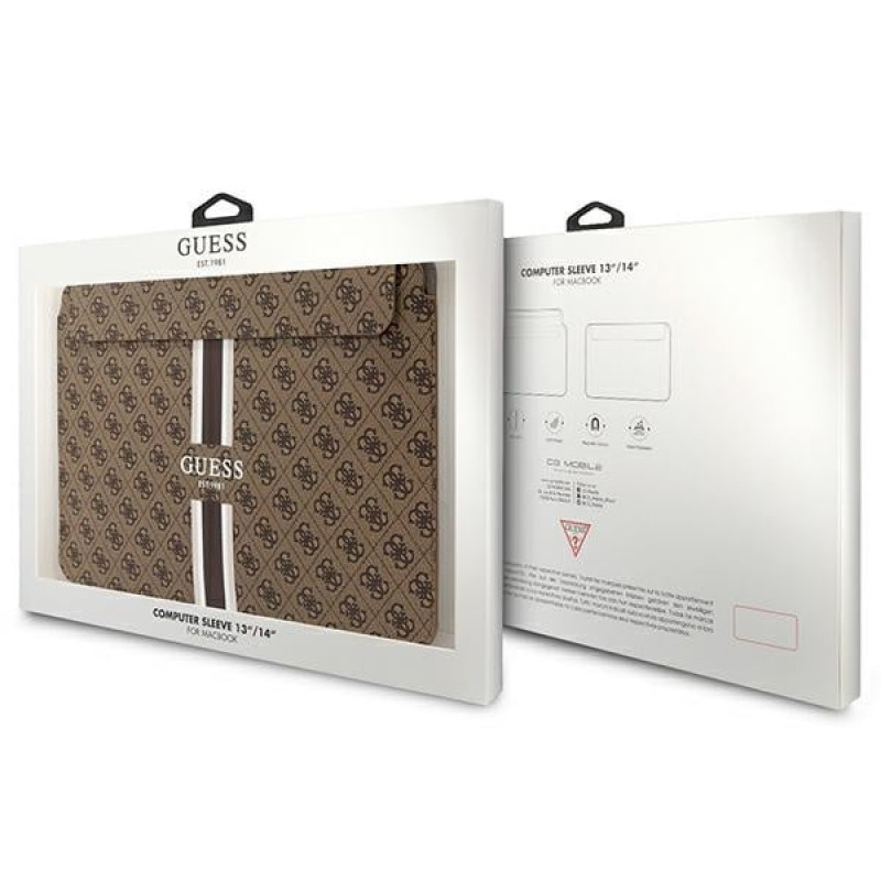 Guess GUCS14P4RPSW puzdro na notebook 14", 4G Printed Stripes, hnedé