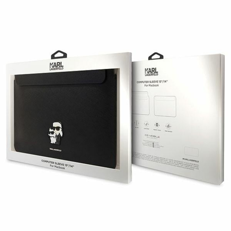 Karl Lagerfeld KLCS14SAKCPMK puzdro na notebook 14", čierne, Saffiano Karl&Choupette