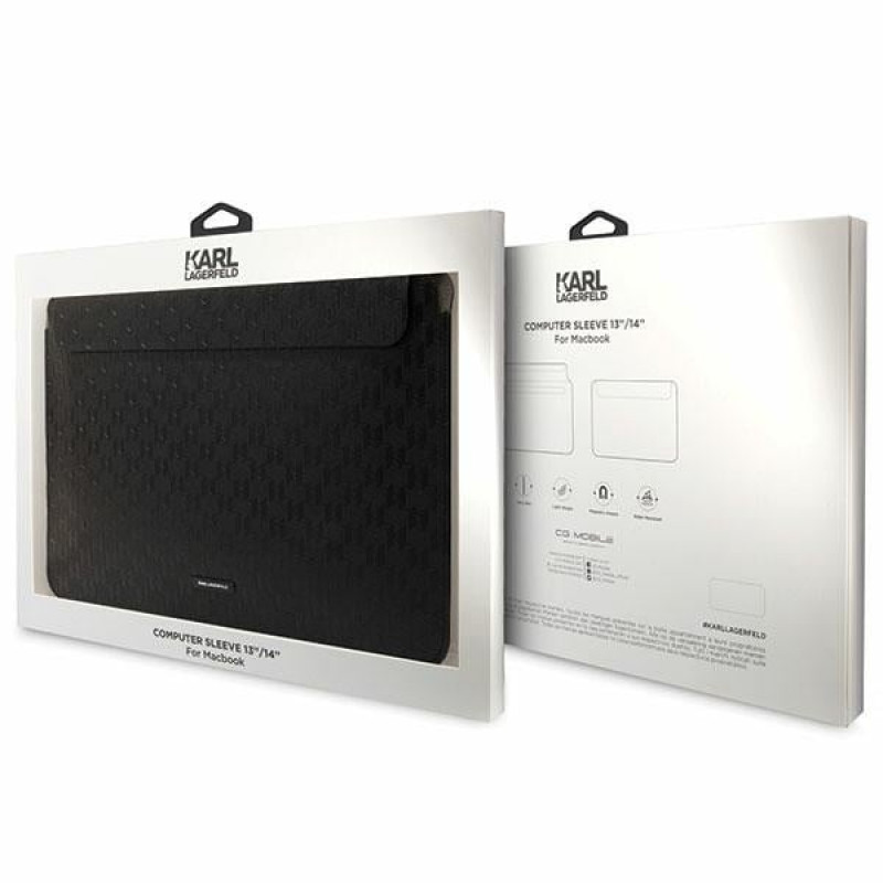 Karl Lagerfeld KLCS14SAKLHPK puzdro na notebook 14", čierne, Saffiano Monogram Plaque