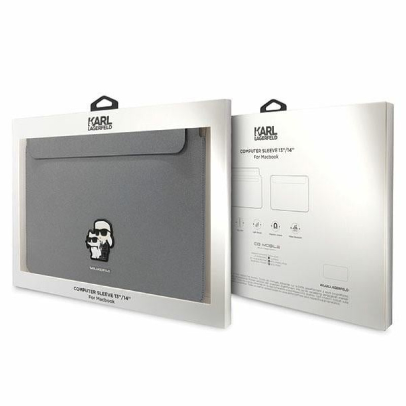 Karl Lagerfeld KLCS14SAKCPMG puzdro na notebook pre 14", strieborné, Saffiano Karl&Choupette