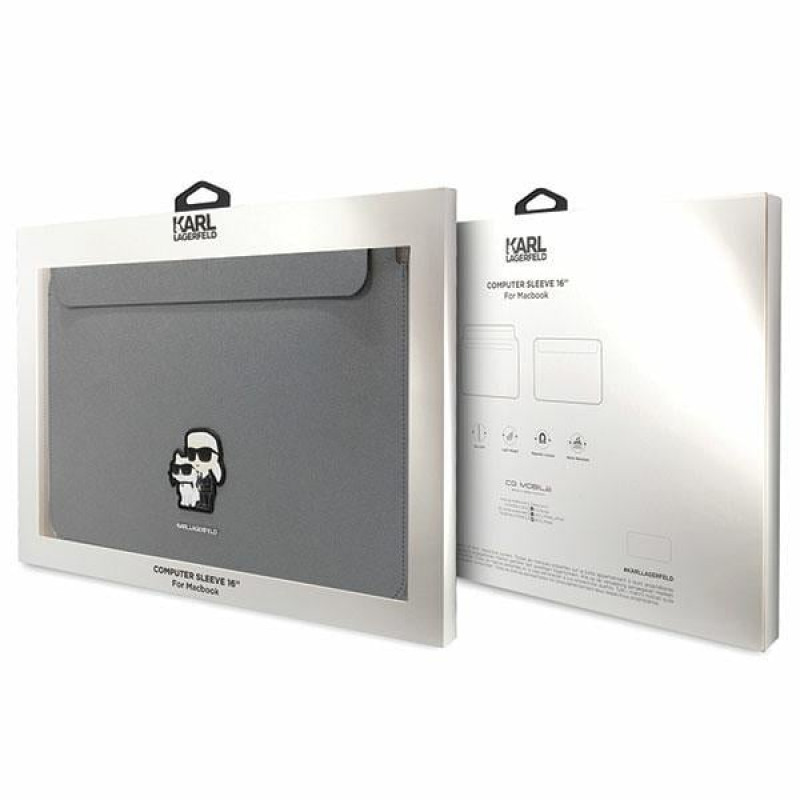 Karl Lagerfeld KLCS16SAKCPMG puzdro na notebook pre 16", strieborné, Saffiano Karl&Choupette